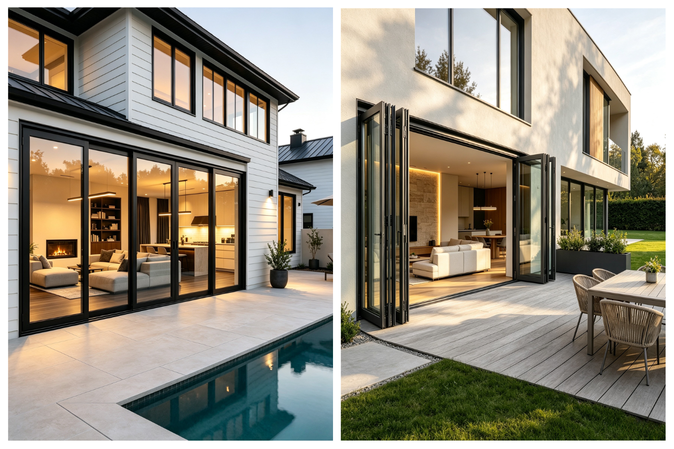 Comparison of sliding doors and bifold doors in the same style