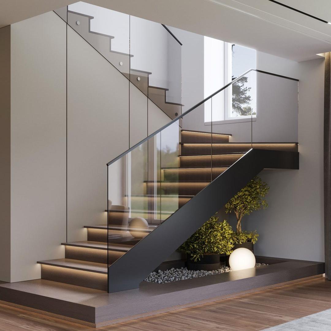 Modern-style black glass railing