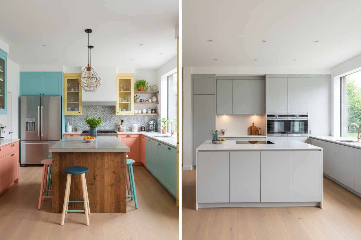 colorful kitchen cabinet VS single color cabinet