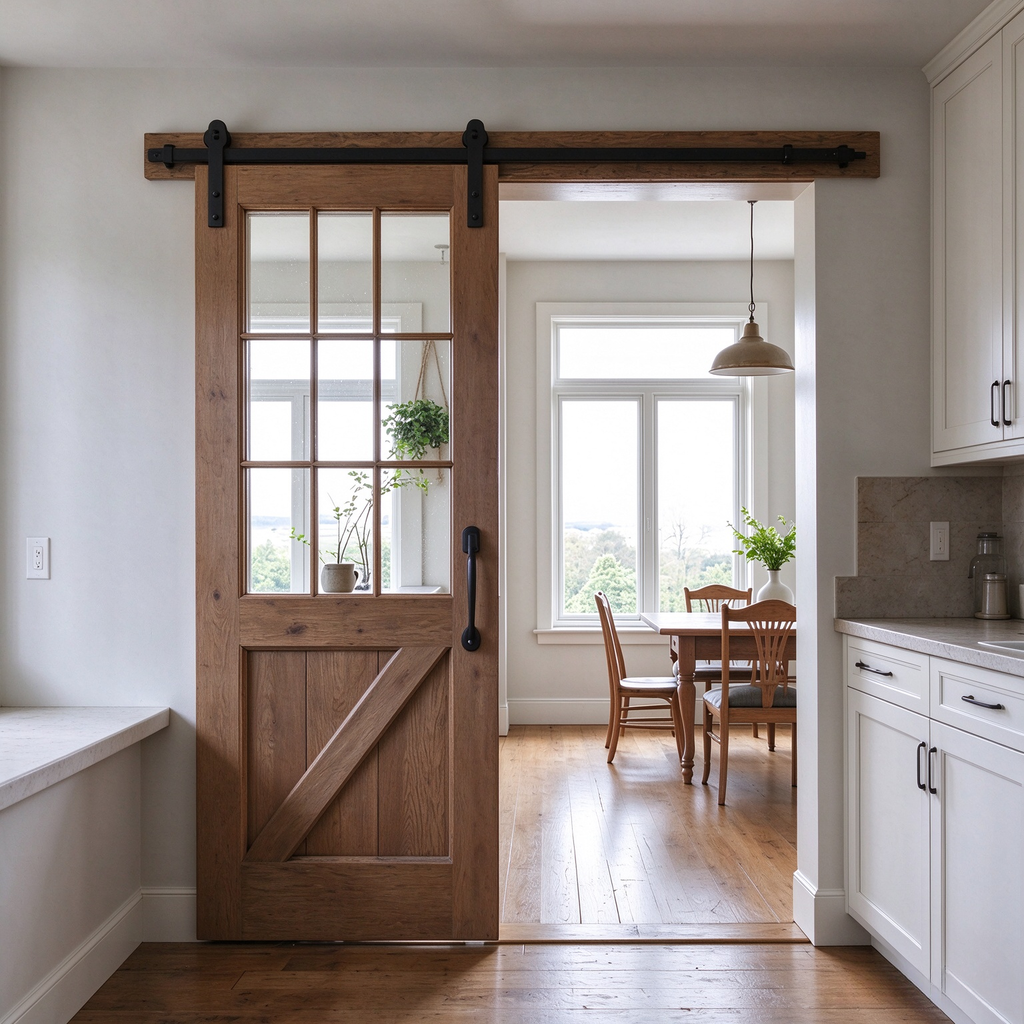 Single Glass-and-Panel Barn Door – Modern Design with Character