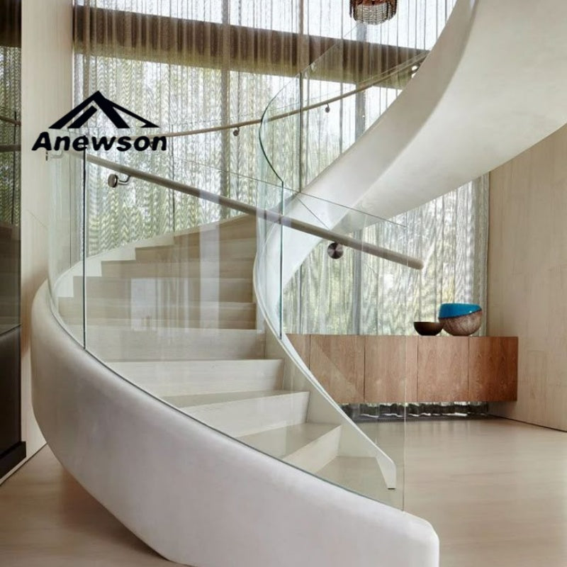 Classical Curved Staircase Architecture with Ornate Balustrades - Anewson