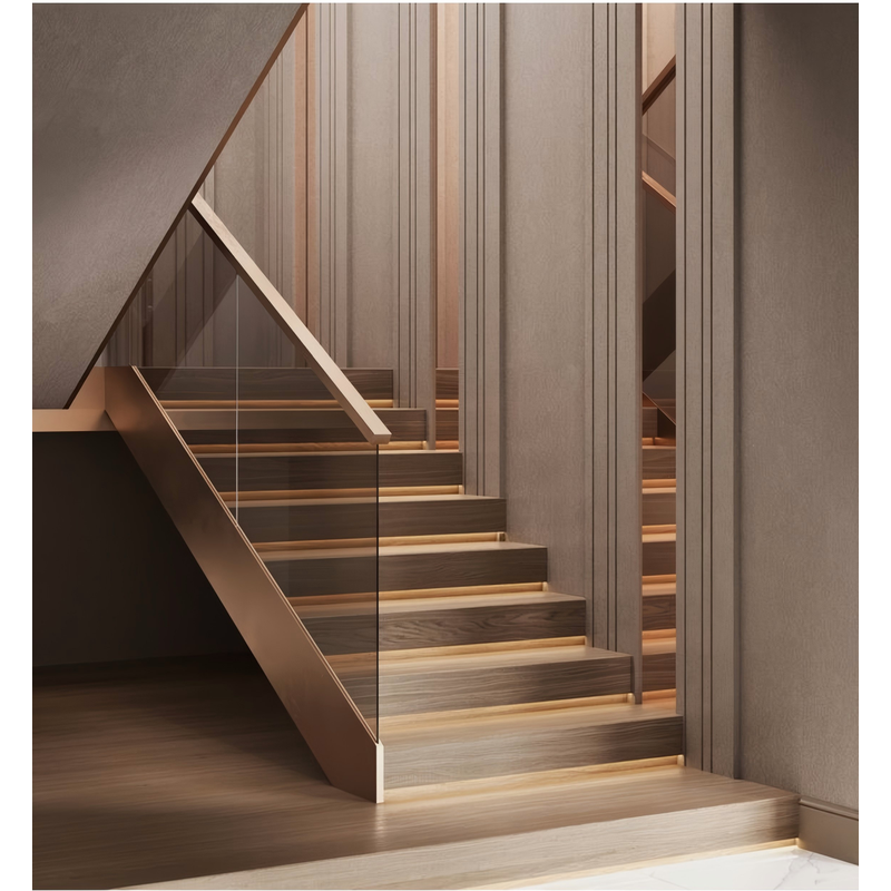 Modern Interior U Channel Straight Staircase with Glass Railing - Anewson