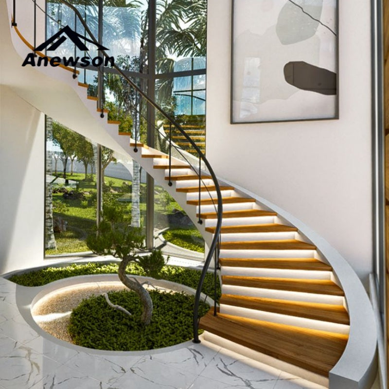 Glass Guardrail Railing Curved Staircase - Anewson