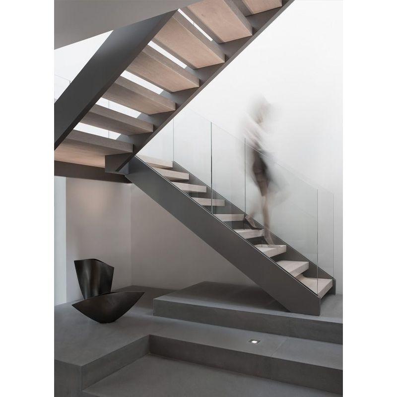 Modern Interior U Channel Straight Staircase with Glass Railing - Anewson