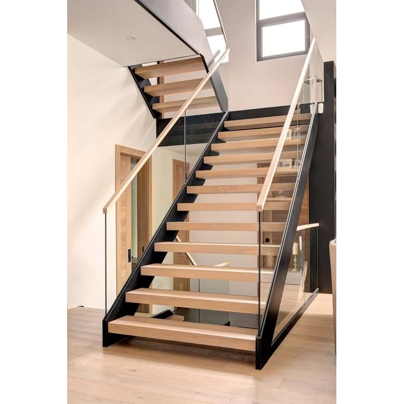 Modern Interior U Channel Straight Staircase with Glass Railing - Anewson