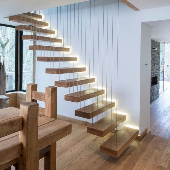 Modern Solid Wooden Invisible Mono Stringer Floating Staircase - Anewson