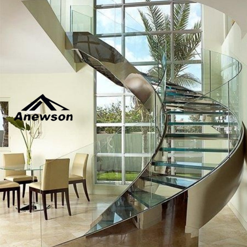 Glass Guardrail Railing Curved Staircase - Anewson