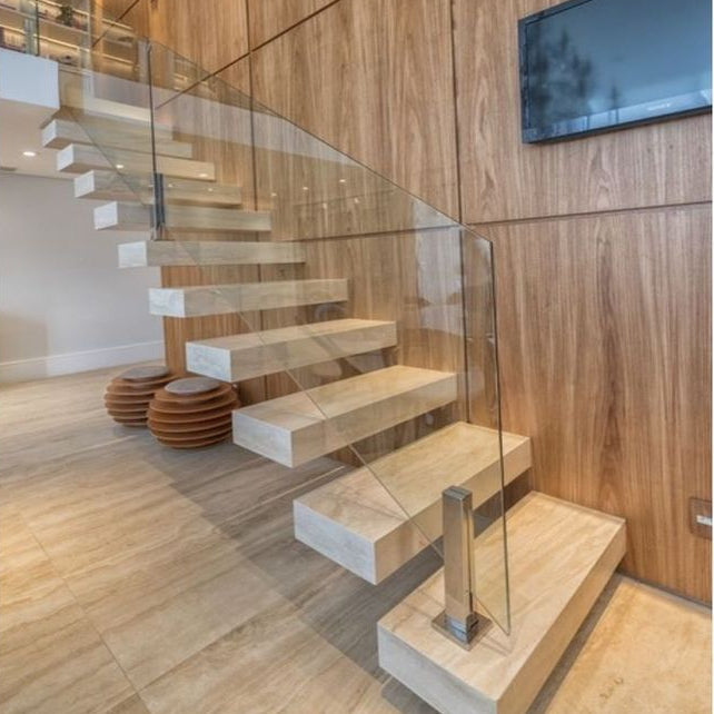 Minimalist Staircase Railing: Glass Panels on Spigot Bases - Anewson