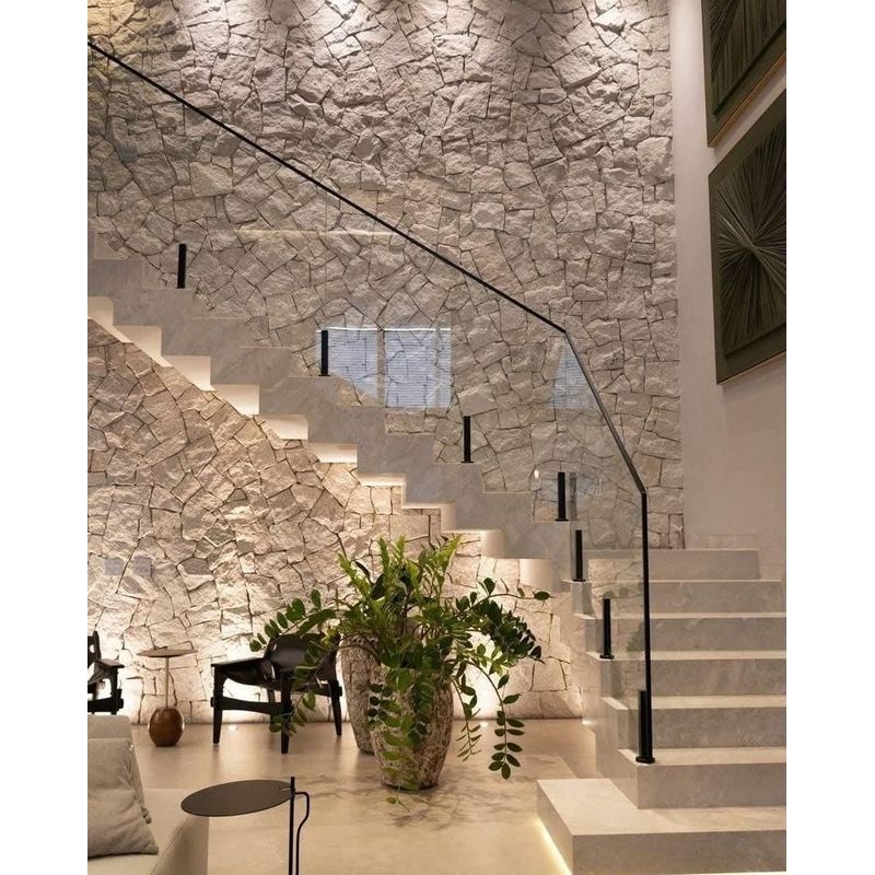 Minimalist Staircase Railing: Glass Panels on Spigot Bases - Anewson