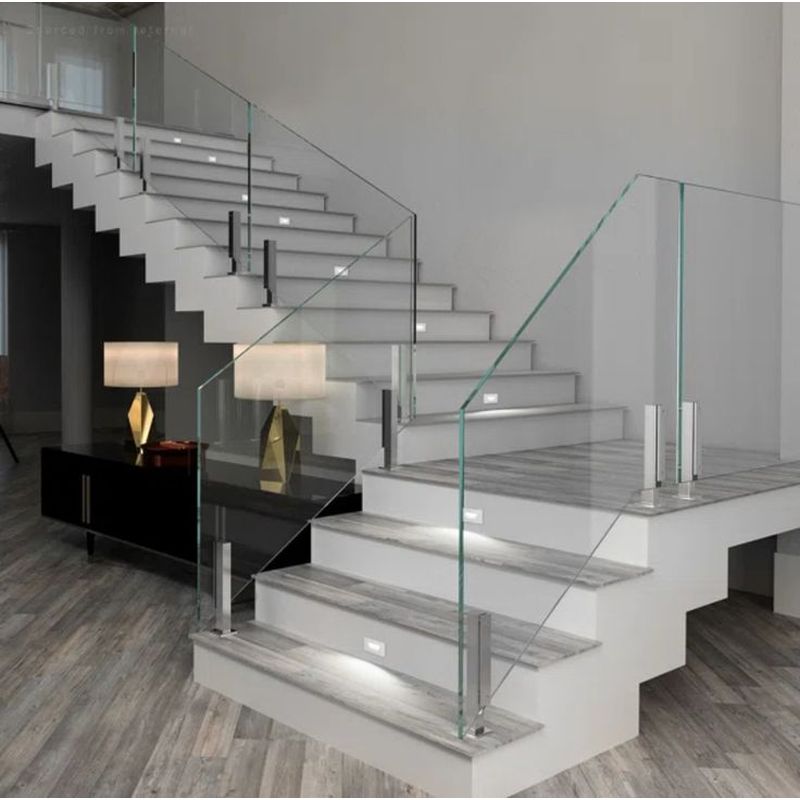Minimalist Staircase Railing: Glass Panels on Spigot Bases - Anewson
