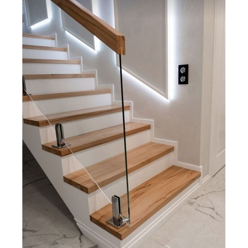 Minimalist Staircase Railing: Glass Panels on Spigot Bases - Anewson