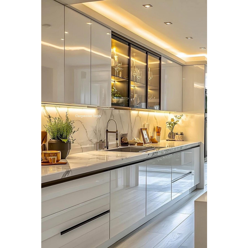 Sleek Lacquer Kitchen Cabinets with Modern Aesthetics & Strong Spatial Sense for Kitchen - Anewson