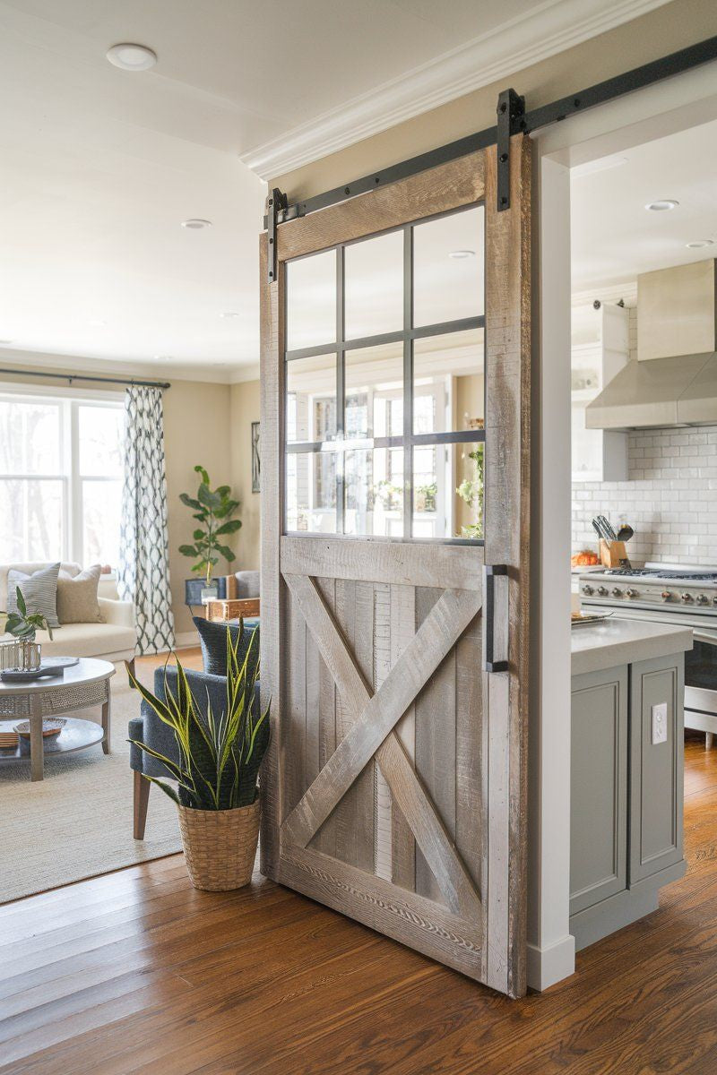 Single Glass-and-Panel Barn Door – Modern Design with Character