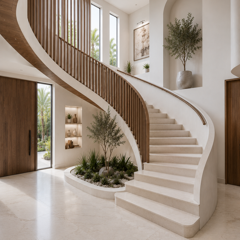 Space-Saving Curved Staircase Plans for Compact Areas