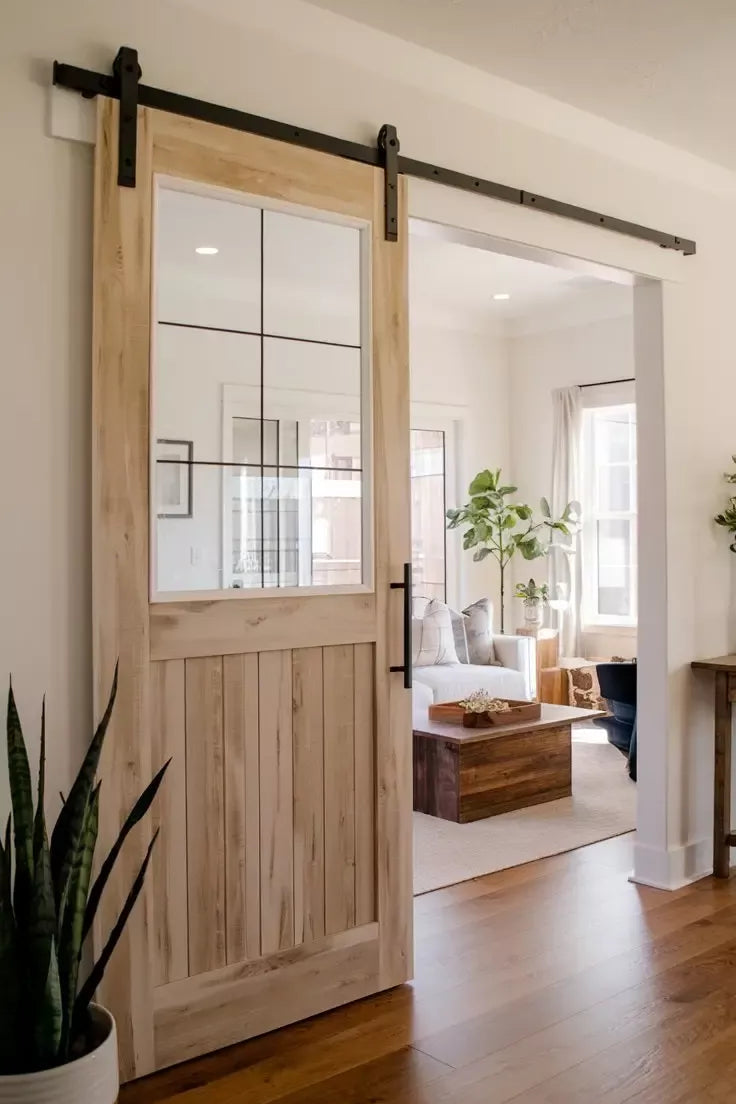 Single Glass-and-Panel Barn Door – Modern Design with Character