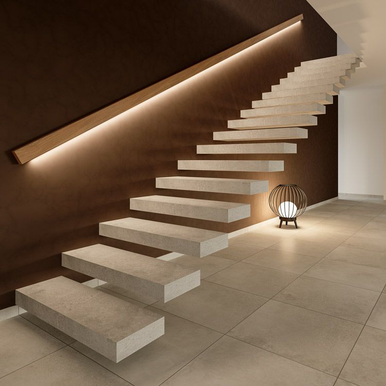 Modern Solid Wooden Invisible Mono Stringer Floating Staircase