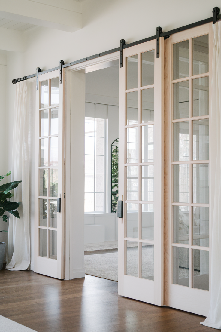 Double Glass-Paneled Barn Door – Modern Style, Custom Made