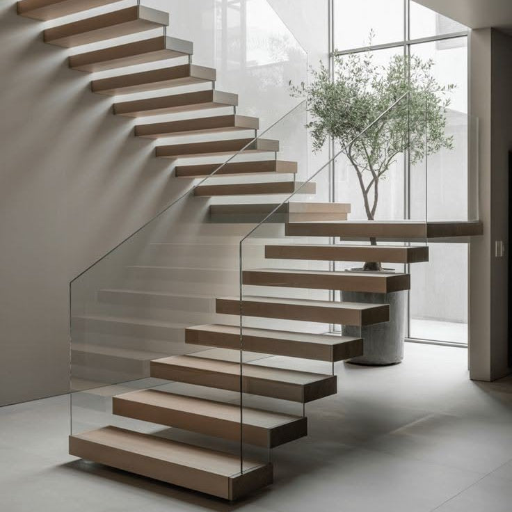 Glass & Steel Floating Staircases for a Sleek, Industrial Aesthetic