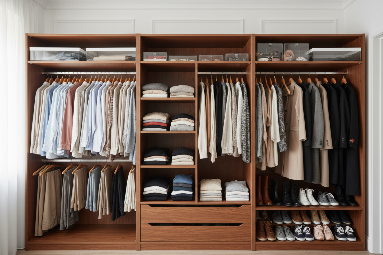 A nice wardrobe which is equip with virous clothes
