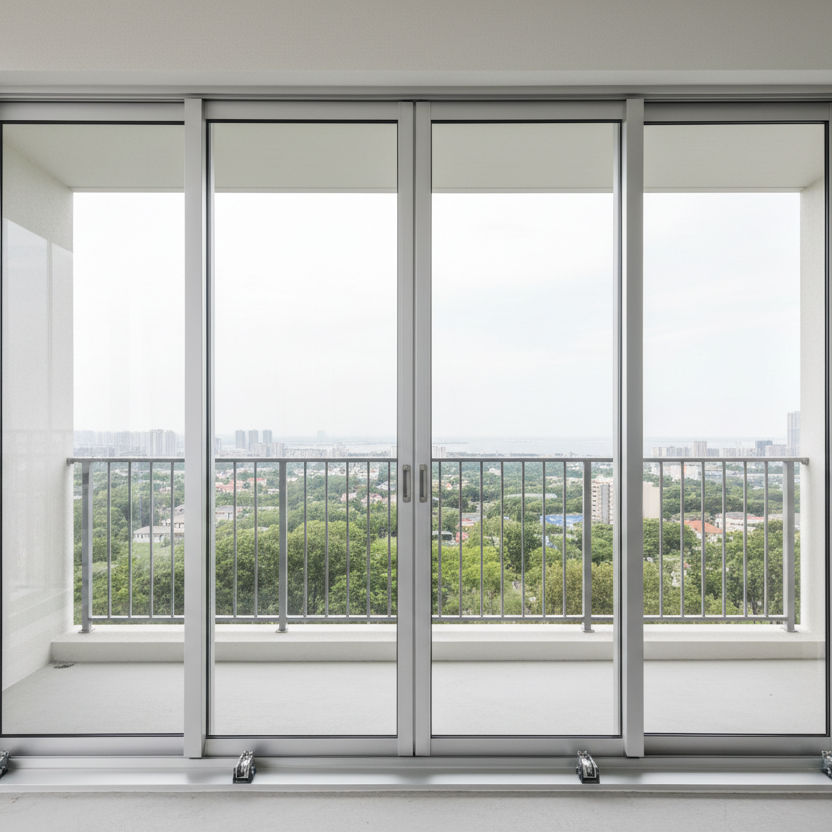 Balcony Screen Heavy Duty Aluminum Alloy Double Glazing Soundproof Exterior Sliding Glass Doors