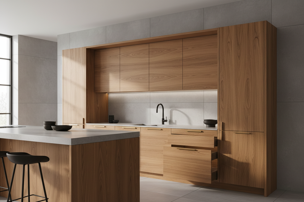 Customized Wooden Kitchen Veneer Cabinet | Durable Premium Modern Design