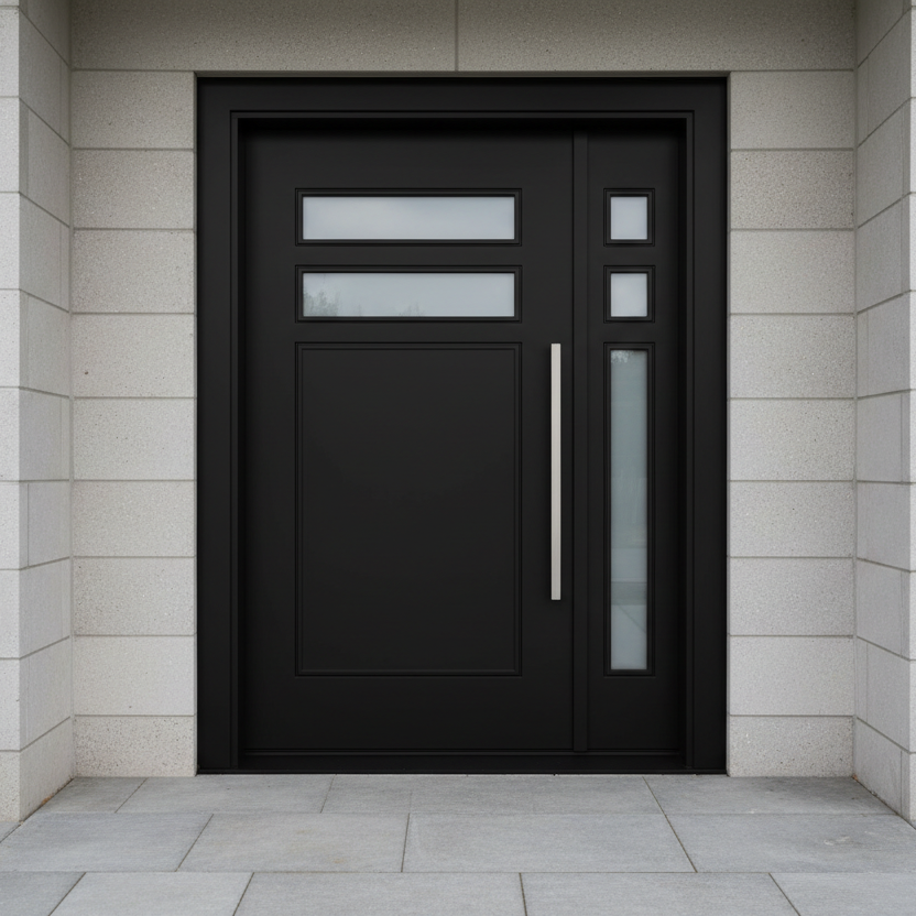Metal Steel Aluminium Front Entry  Singl Black coated Exterior Door
