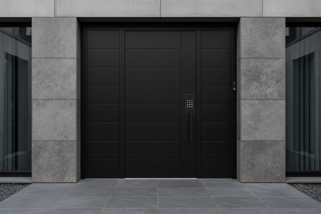 Metal Steel Aluminium Keyless Front Entry Single Leaf Grand Black coated Exterior Door