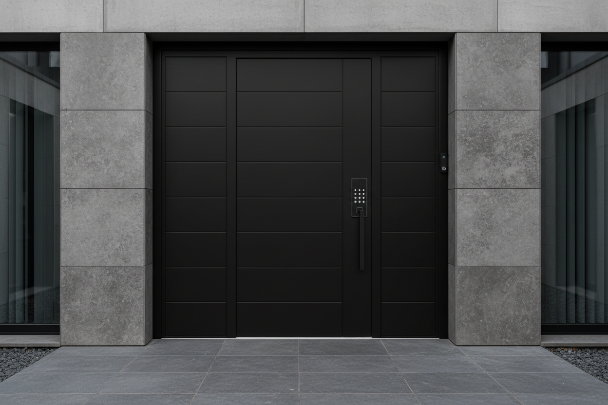 Metal Steel Aluminium Keyless Front Entry Single Leaf Grand Black coated Exterior Door