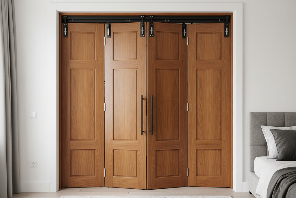 Premium Modern Interior Bi-fold Door for Bedroom Closet, Custom Size Wooden Folding Door with Hardware Kit