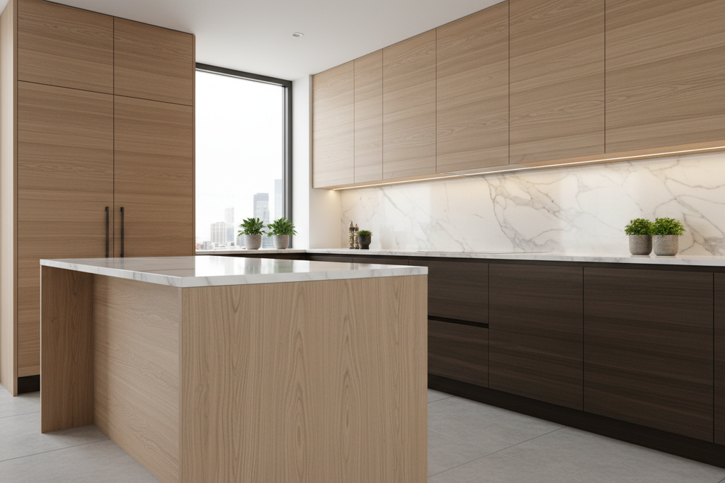 Wooden Veneer Kitchen Cabinet