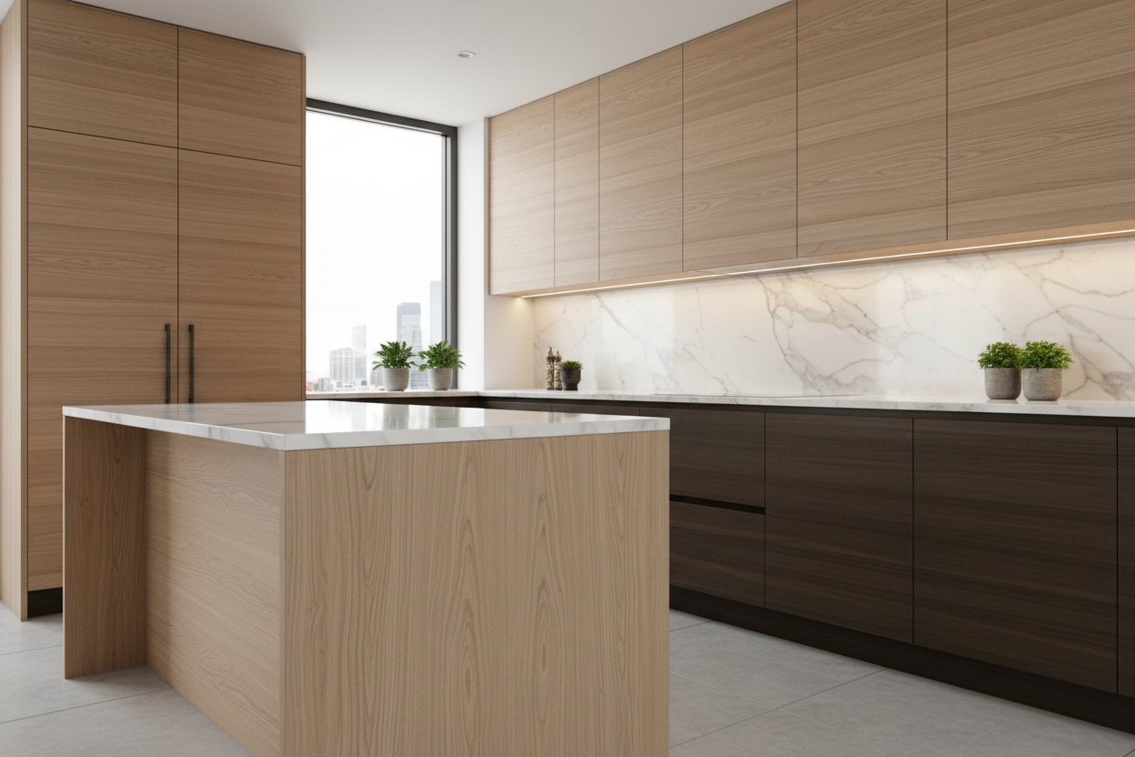 Wooden Veneer Kitchen Cabinet